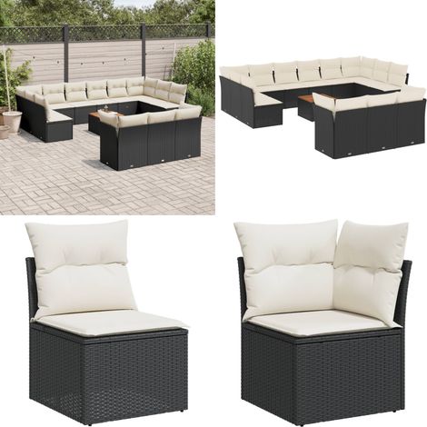 14-tlg. Garten-Sofagarnitur mit Kissen Schwarz Poly Rattan - Gartenmöbel - Outdoor Möbel - Rattan Gartenset - Lounge Set - Esstisch - Home & Living (1/5)