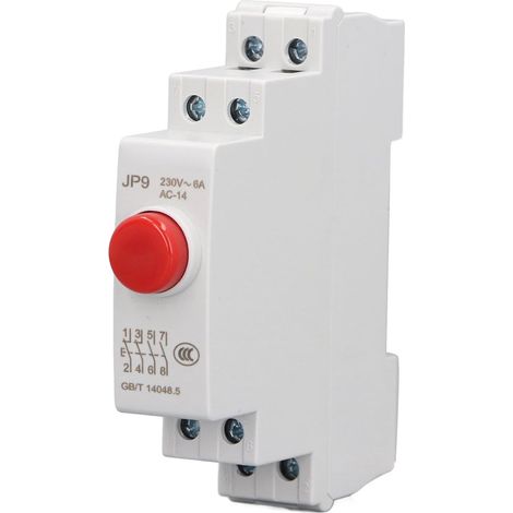 Interrupteur à Bouton-poussoir, Rail DIN, 230V AC, 2NO 2NC, PC Rouge, Protection IP20, 6A (1/5)