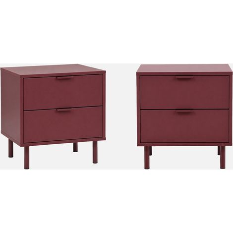 Mesita de noche de madera y metal con 2 cajones, set de 2 (1/5)