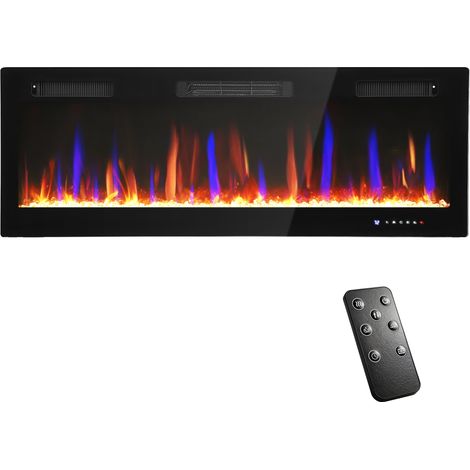 Cheminée électrique mural ou encastrable 900W/1800W, effet flamme à 12 couleurs 5 luminosités, 127 x 9,4 x 47 cm, noir (1/5)