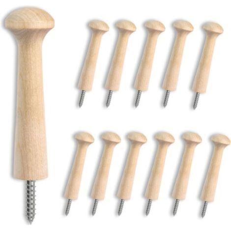 Wandhaken aus unbehandeltem Holz [12er-Set] – Einzelne, anschraubbare Wandhaken zum Aufhängen von Kleidung, Hüten und Handtüchern – Glatte Birkenholzhaken, geeignet zum Lackieren, 2,8 x 9 cm (1/5)