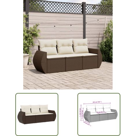 vidaXL 3-tlg. Garten-Sofagarnitur mit Kissen Braun Poly Rattan (1/3)