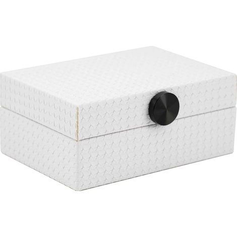 Boîte de rangement blanche élégante en cuir et alliage zinc - blanc texturé bouton noir (1/5)