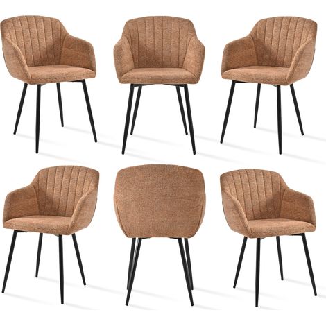 Goeurvant Chaises de salle à manger minimalistes avec assise large et accoudoirs ergonomiques, combinaison de confort et d'élégance - Lot de 6 - Marron - Chenille