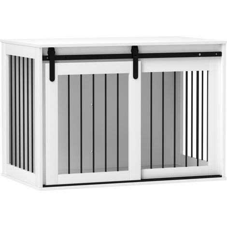 Cage pour chien avec porte coulissante, ventilation, en panneau de bois et acier, 98 x 58 x 61 cm, blanc (1/5)