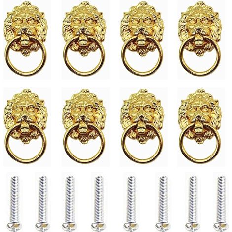 Pieces Lion Head Cabinet Handles, Antique Bronze Lion Drawer Pulls, Lion Head Cabinet Drawer Rings, with Screws, for Cabinet Door Handles and Drawer Pulls (Gold)