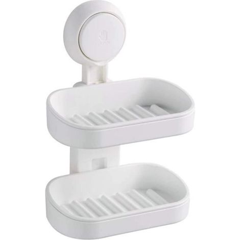 Porte Savon à Ventouse - - Boîte à Savon en Plastique - Charge 5KG - Porte Savon Douche à 2 niveaux (1/4)