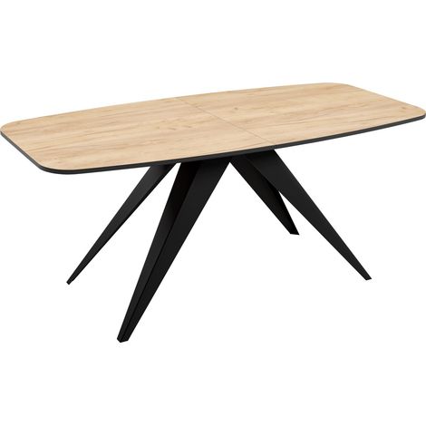 Table Oswego 115, Noir + Chêne doré artisanal, 76x80x160cm, Allongement, Stratifié, Métal (1/4)
