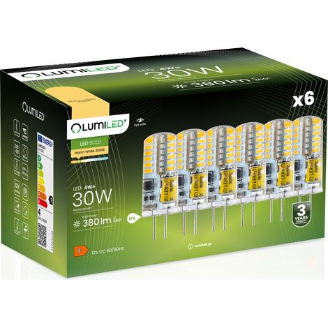 6x G4 LED-Lampenkapsel 4W = 30W 380lm 3000K warmweiß 360° 12V LUMILED