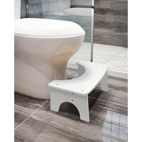 Tabouret de Toilette en Bambou,39 22 16.5CM Toilette Bois,Tabouret de Toilette Ergonomique avec Tapis Antidérapant (Blanc) (1/5)