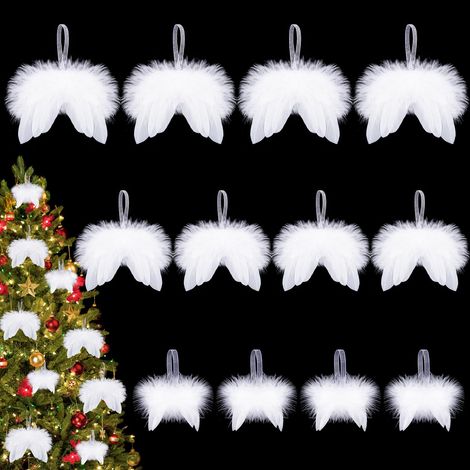 12 Pièces Noël Ailes En Plumes D'ange, Blanc Decoration Noel Sapin De Ailes D'ange Ornements Plumes D'ange Pendentifs Pour Noël Decoration-65cm/2.36 1.96in