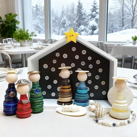 Kit De Scene De La Nativite En Boutons - Decoration De Noel Pour Activites Manuelles - Dimensions 15 X 13 X 5 Cm - 1 Unite (1/5)