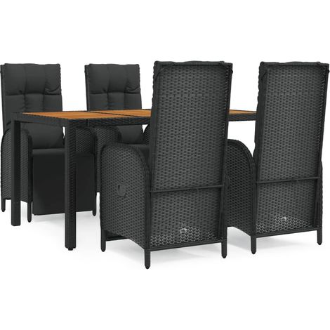 Ensemble repas de jardin avec coussins 5 pcs Contemporain, Meuble de jardin Noir Résine tressée OIB7417E (1/5)