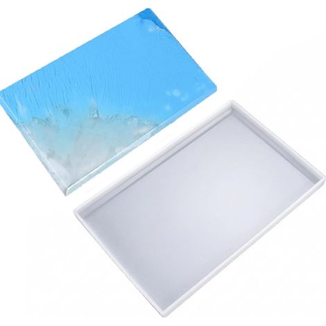 Moule résine rectangulaire Grand Format  Moule silicone blanc avec bord en gradin. Pour époxy, bricolage DIY et décoration intérieure. (1/5)