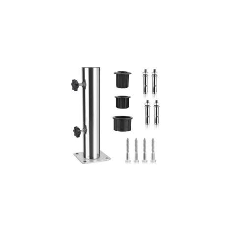 Pied de parasol en acier inoxydable réglable – 3 anneaux réducteurs PVC 32/38/48mm – 8 clous en acier pour fixation – Hauteur 30 cm (1/5)