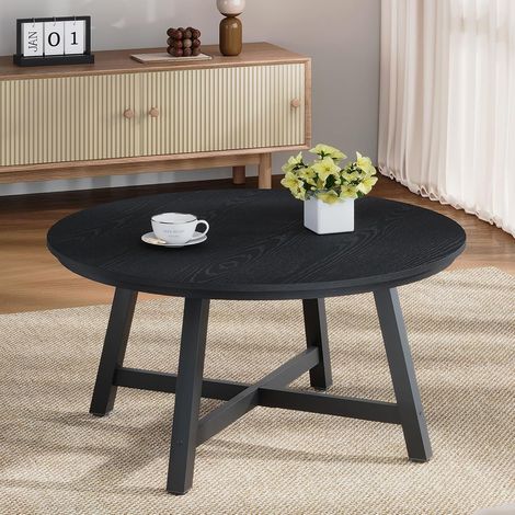 Table basse ronde 91,44cm noir plateau veiné pieds métal réglables salon appartement (1/5)
