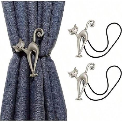 Lot de 2 attaches magnétiques pour rideaux, motif chat, clips et accessoires pour rideaux de salon. (1/5)