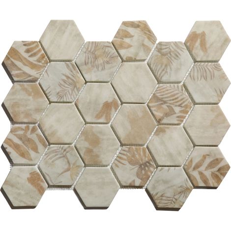 Ilcom Mosaïque de verre pressé pour piscines, salles de bains et saunas 43.5cm x 32cm (0,13m²) - Botanic beige garden mat