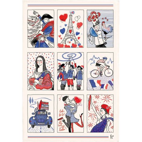Torchon de Cuisine Essuie-Vaisselle Motif Symboles Français Écru 48 x 72 cm - PANGIVO