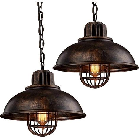 Pendelleuchte Industrial Metall Käfig, E27 Retro Pendelleuchte, Höhenverstellbar für Wohnzimmer, Küche, Flur, Veranda, Bauernhaus (2er, Rost)