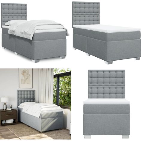 Giroletto a Molle con Materasso Grigio Chiaro 90x200 cm Tessuto - Materasso a molle insacchettate - Letto con testiera