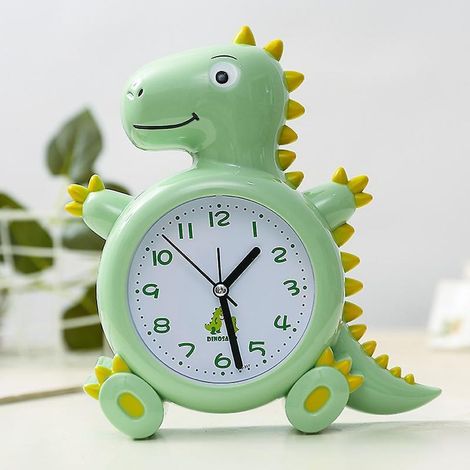 Réveil dinosaure pour enfant, adorable décoration de chambre, silencieux, double sonnerie puissante avec rétroéclairage, cadeau dinosaure pour enfant (vert)