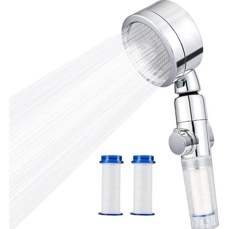 ZOLGINAH Pommeau de Douchette, Pommeau de Douche Anti Calcaire Economie Deau, Pommeau de Douche 3 Modes De Douche avec Filtre 2 Coton PP Remplaçable, Sadapte au Tuyau et Supports Standard