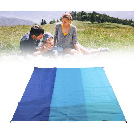 Tapis de plage imperméable et résistant à l'humidité 200 cm x 210 cm, tapis de pique-nique pliable, ensemble de trois pièces, bleu royal (1/5)