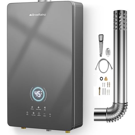 Chauffe-Eau à Gaz Instantané 16 LPM 32kW Chauffe-eau à Gaz Avec 5 Modes, Des Boutons à Ecran Tactile LED,Prise 220V,Fonctionne au Butane et Propane