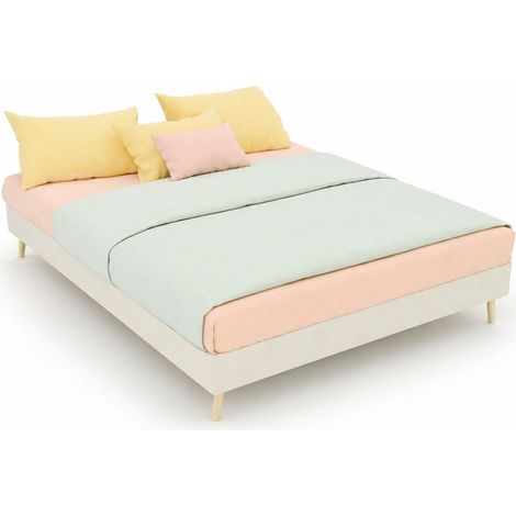 Struttura letto 140x200 cm beige in velluto, profilo basso, senza testiera né materasso - CHICFURN (1/5)