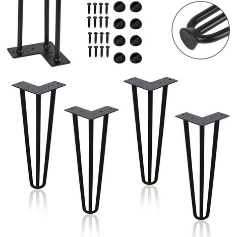 SWANEW 4x gambe per capelli gambe gambe gambe cornice tavolo metallo gambe per capelli bays bays da tavolo da fuesse fa scorrere gambe di ago per capelli neri 3 pali. per scrivania. tavolo da pranzo 6 (1/5)