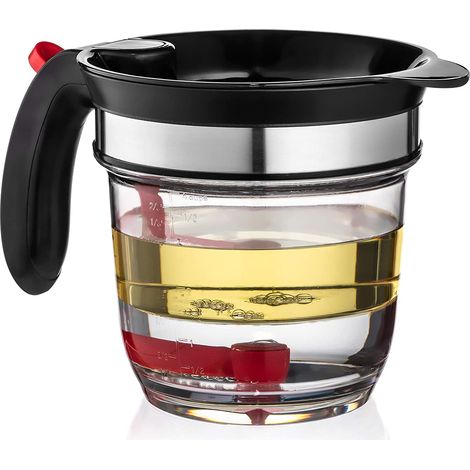 Séparateur de graisse, verre doseur et passoire avec fond ouvrant pour sauces et autres liquides gras, pour des plats plus sains et savoureux : idéal pour la dinde, le bœuf, le poulet et les légumes.