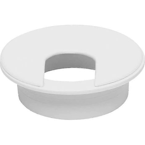 Passe-câbles de bureau, lot de 10, ronds et encastrés, 50 mm, avec couvercle en plastique, pour bureau ou table (blanc) (1/4)
