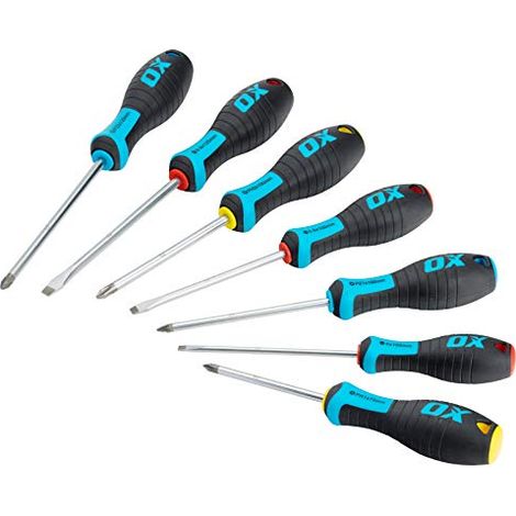 OX Pro 7 Piece Ergo Screwdriver Set Phillips Flat Head Pozi Drive OX-P363107 (1/3)