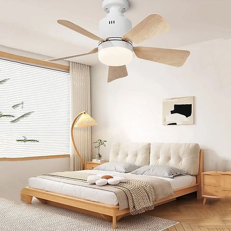 Ventilateur de plafond intelligent avec télécommande et éclairage intégré, réglable via application mobile,couleur bûche,45x18.2cm (1/3)