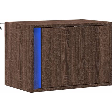Comodino sospeso con luci LED 50 x 31 x 35 cm in MDF marrone DEC034180