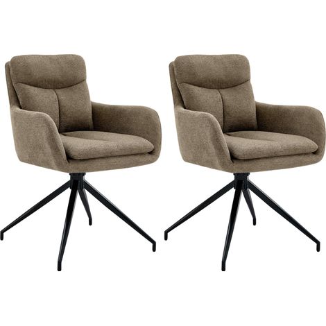 Lot de 2 chaises de salle à manger avec accoudoirs assise fonction pivotante en tissu marron 100007722 (1/5)