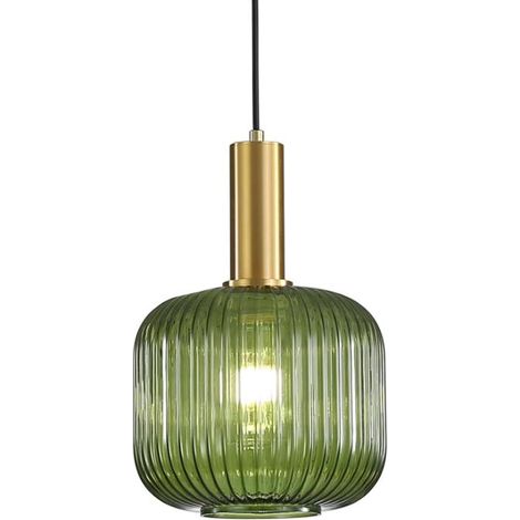 Suspension Luminaire en Verre,Finition en Laiton Doré, Vintage Lustre Suspendu Intérieur, Lampe Suspendue pour Salle à Manger Cuisine (Vert, 20CM) (1/5)