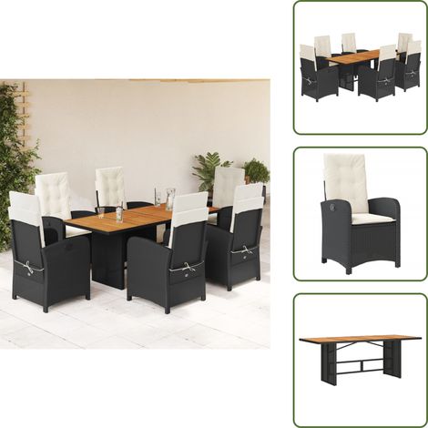 Chaise de jardin inclinable - vidaXL Ensemble à manger de jardin coussins 7pcs Noir Résine tressée - Coussin de siège (1/5)