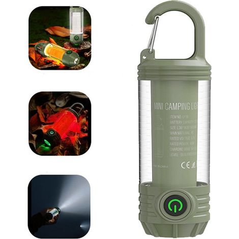 Lanterne de camping LED rechargeable USB – Lampe ultra-lumineuse 300 lumens alimentée par batterie – Pour camping randonnée panne de courant et urgence – Vert militaire (1/5)