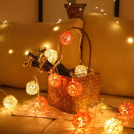 Guirlande Lumineuse LED Boule Rotin - 3 M - 20 Ampoules - USB - Décoration Intérieure Extérieure - Chambre Salon Mariage Fête (1/5)