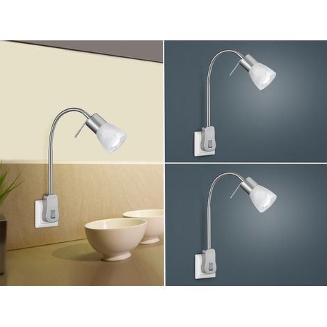 2er Set LED Steckerspots mit Schalter und Flexarm, Silber Höhe 40cm (1/5)