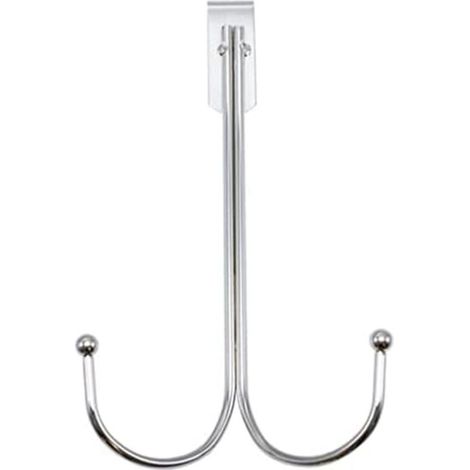Crochet simple porte sans installation derrière la porte vêtements crochet sans couture salle de bain cuisine rack porte arrière type fer double crochet argent 2 pack (1/5)