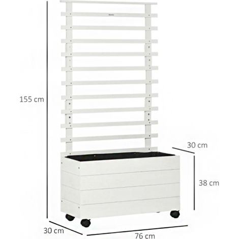 Jardinière avec treillis sur roulettes – Bac à fleurs surélevé pour plantes grimpantes, bois naturel et blanc, dimensions 76 x 30 x 155 cm – Mobilité et brise‑vue (1/5)