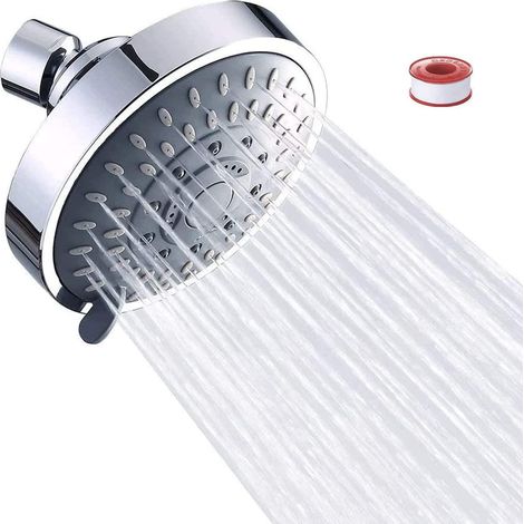 Regendusche Duschkopf 4 Zoll Chrom mit 5 Strahlarten, Hochdruck & Wassersparend (1/5)