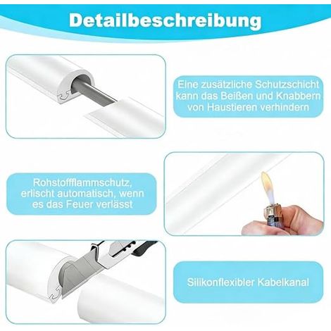 2 m Flexible Silicone Self Adhesive Cable Duct  Wall Cable Duct for Hiding Wires White (1/4)