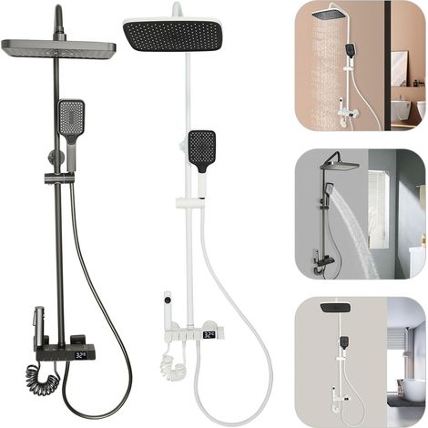 Edelstahl Duschsystem Duscharmatur Regendusche Duschset Massage Handbrause Led Mischbatterie Badezimmer Duschpaneel Kopfbrause Modern großer Nachrüsten Montageset shower system Dusche (Weiss)