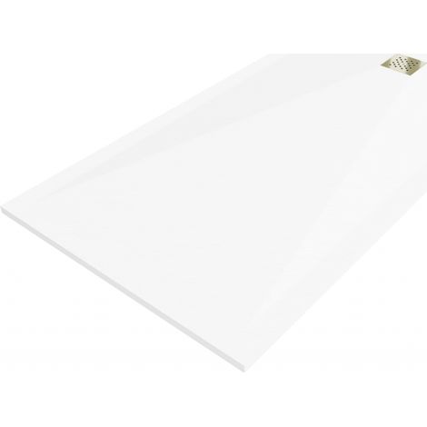 Mexen Stone+ Rechteckige Kompositdusche 180 x 80 cm, weiß, Abdeckung gold - 44108018-G