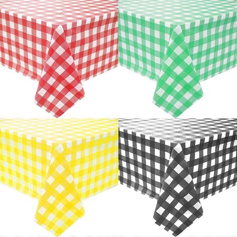 Nappe rectangulaire jetable en toile cirée PEVA 137 x 274 cm à carreaux jaunes (1/3)