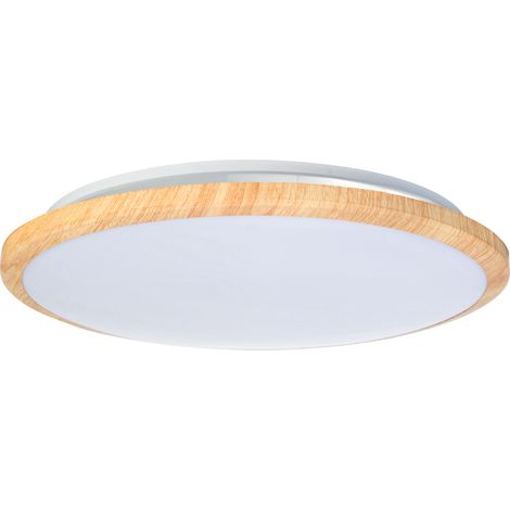 Plafón Willy LED 19W Blanco Neutro 4000K On-Off Imitación Madera, Blanco Opal Iluminación LED con Toque Natural